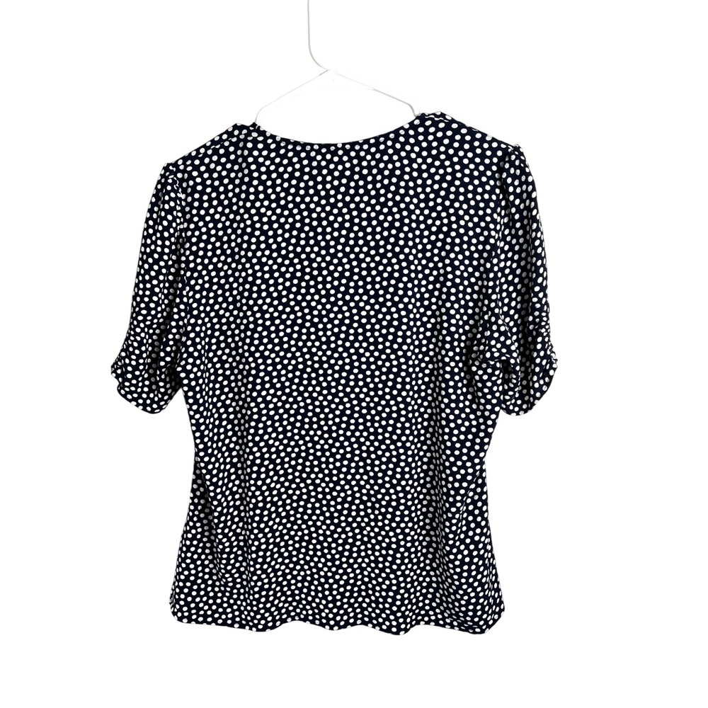 Boden Navy Polka Dot V-Neck‎ Blouse Size 12 Short Sleeve Business Casual - Picture 8 of 11